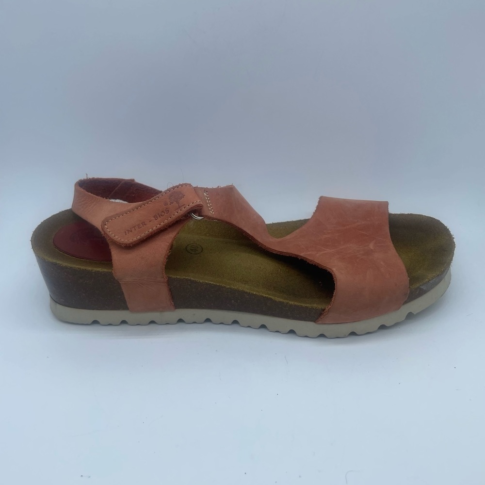 Inter Bios Salmon Rose  Suede Open Toe Sandal Slingback Wedge Size 8.5 EU 40